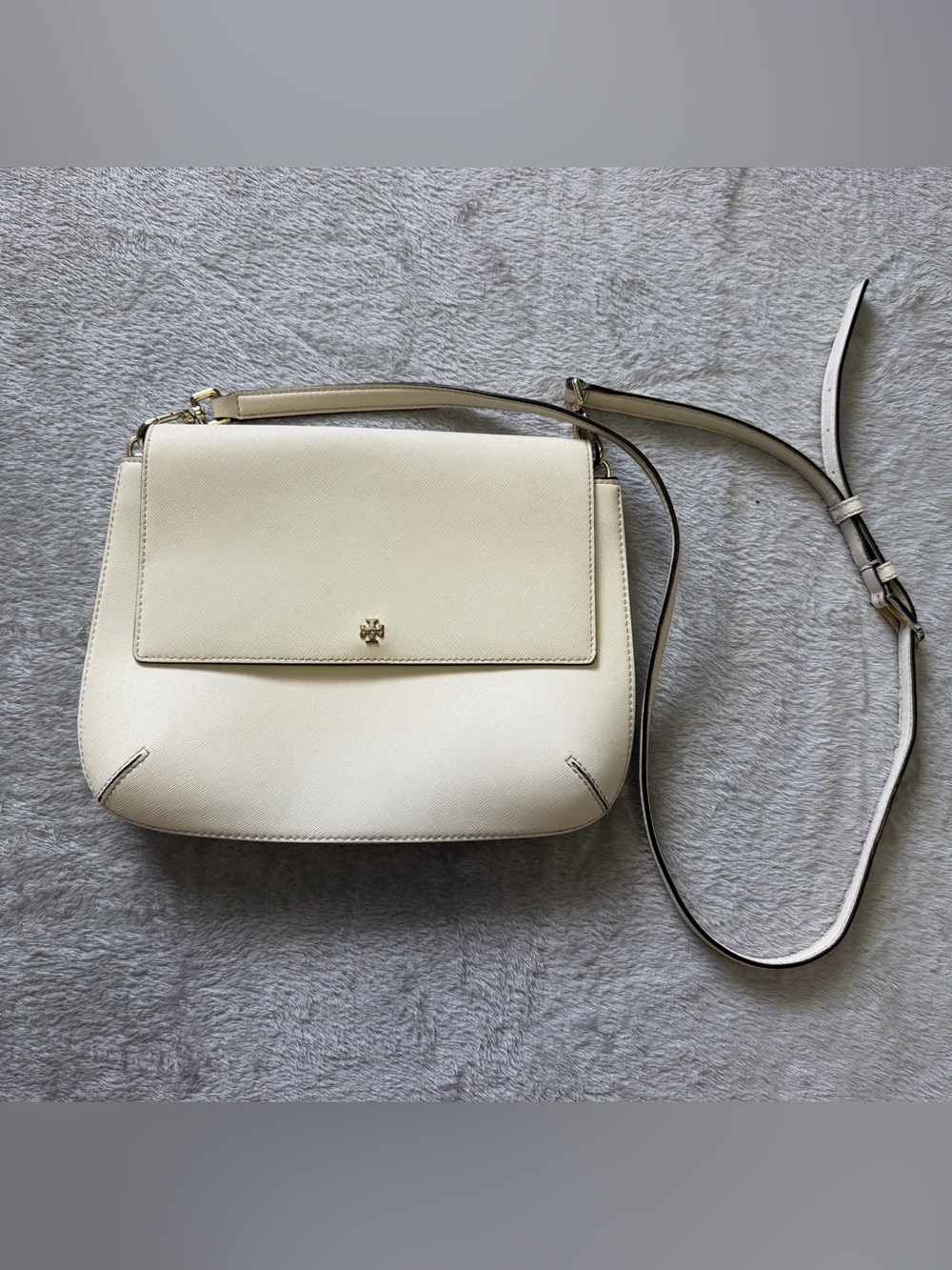 Tory Burch Ivory Leather Flap Crossbody Bag